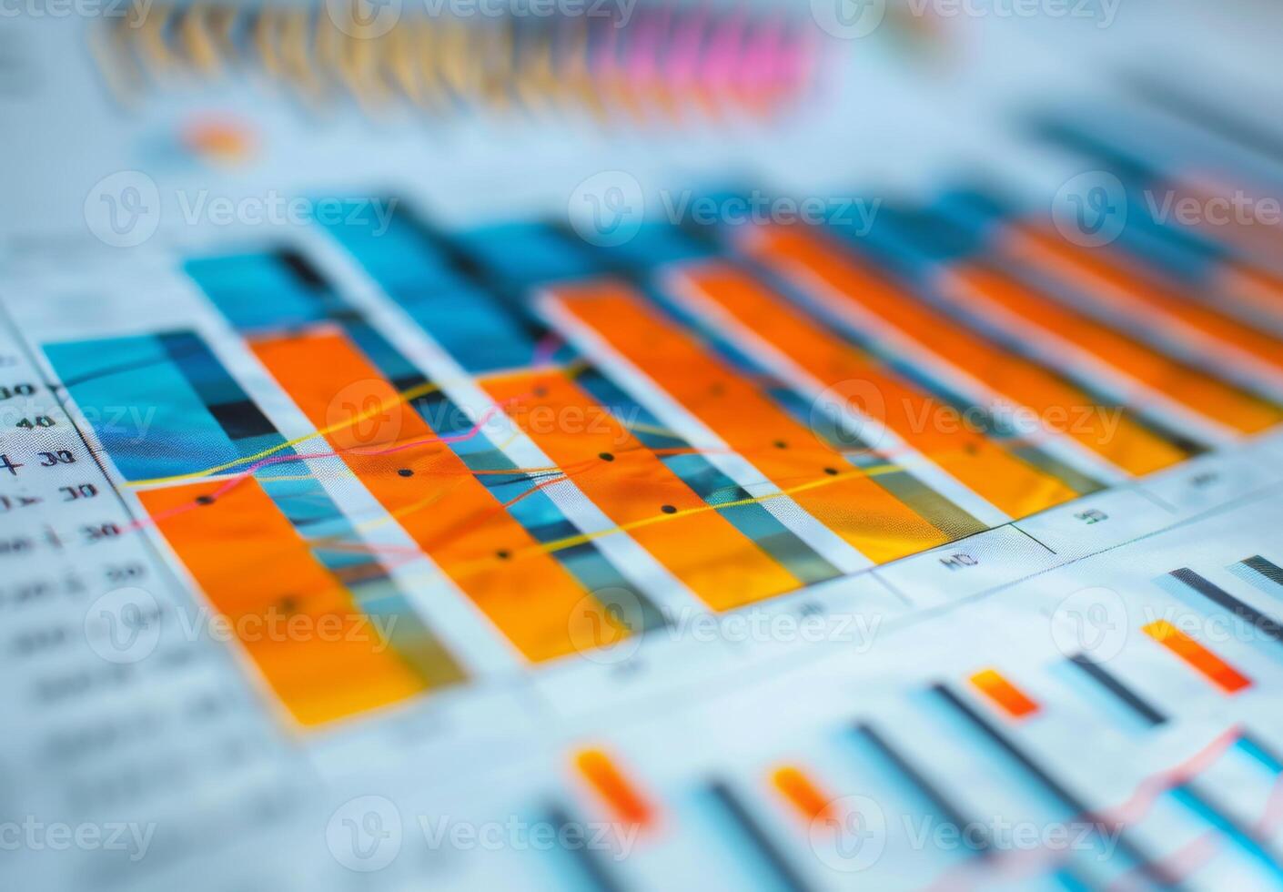 A close up of a growth chart with an upward trend, showing bars and lines photo