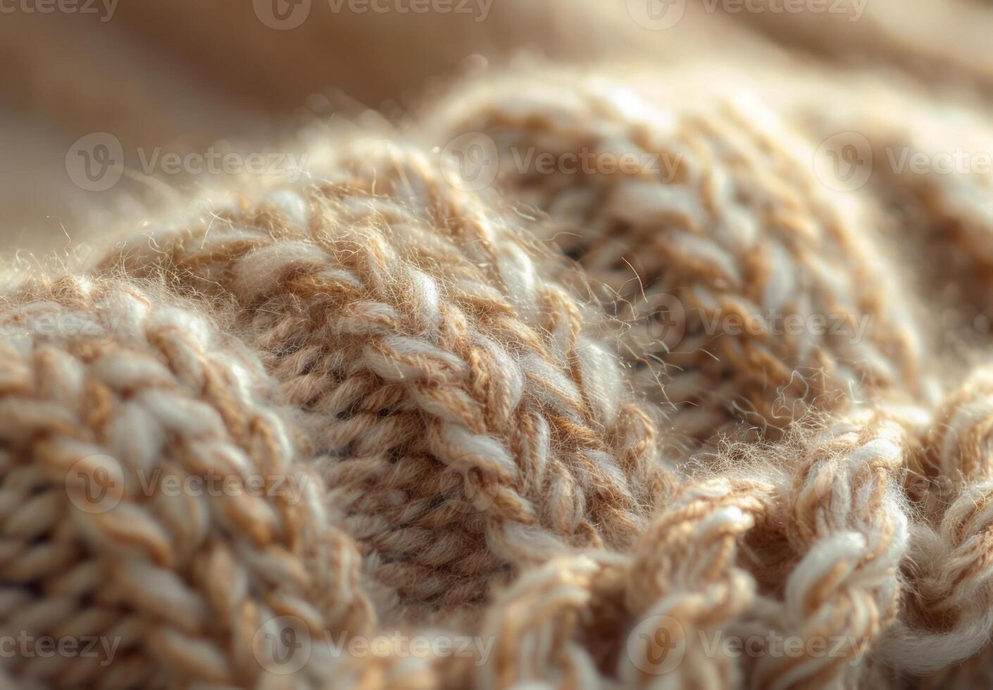 A close up of a woolen beanie, showcasing the detailed knit pattern and soft fibers photo