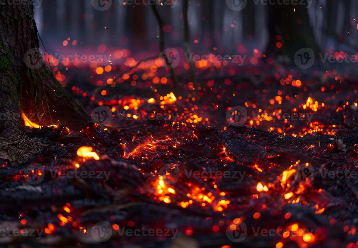 A forest fire is burning in the middle of the forest photo