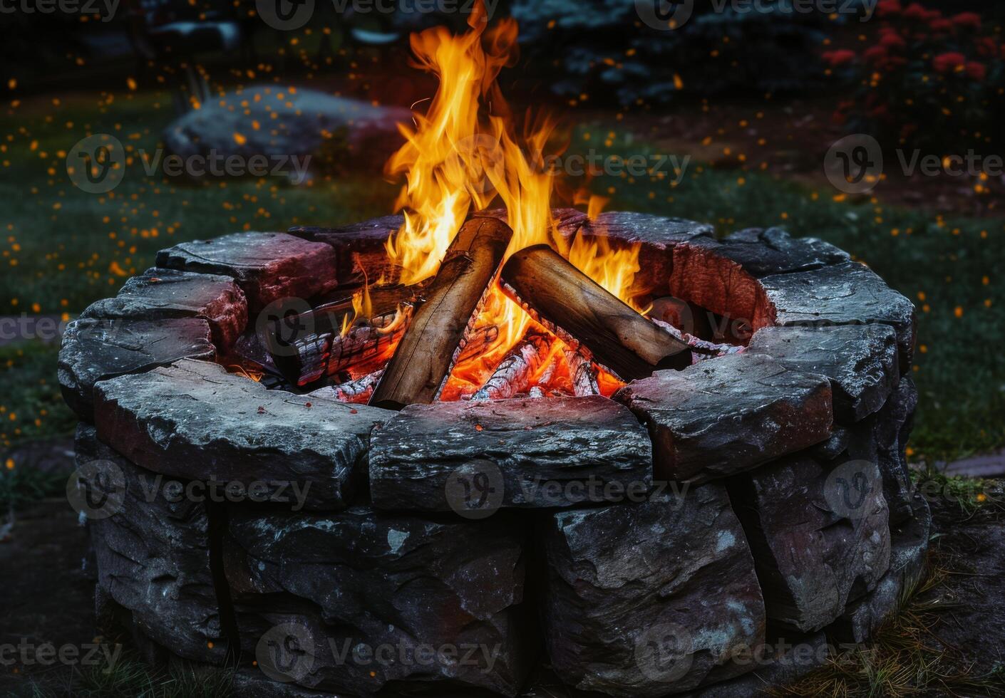 A fire pit with logs and firewood photo