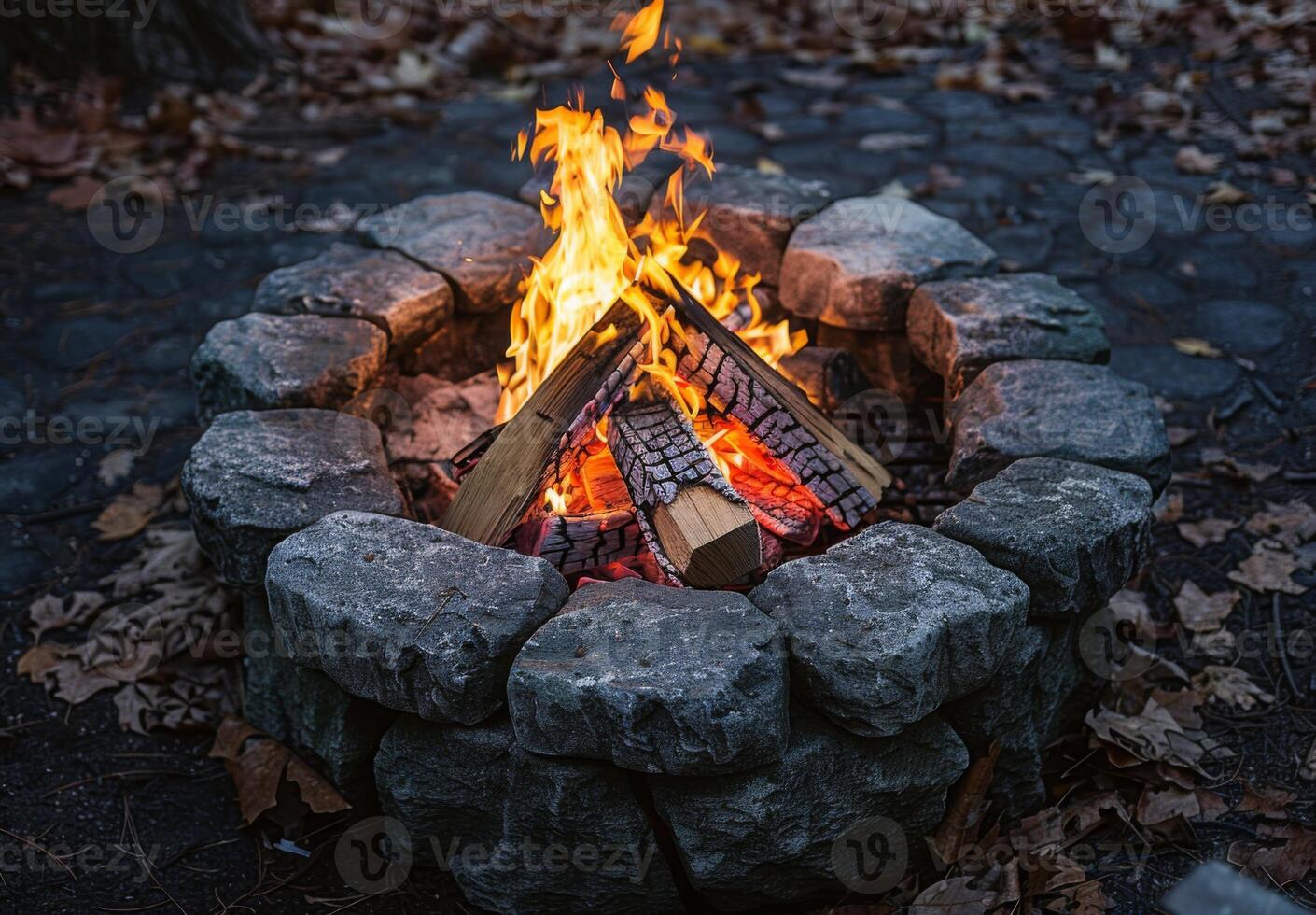 A fire pit with logs and sticks photo