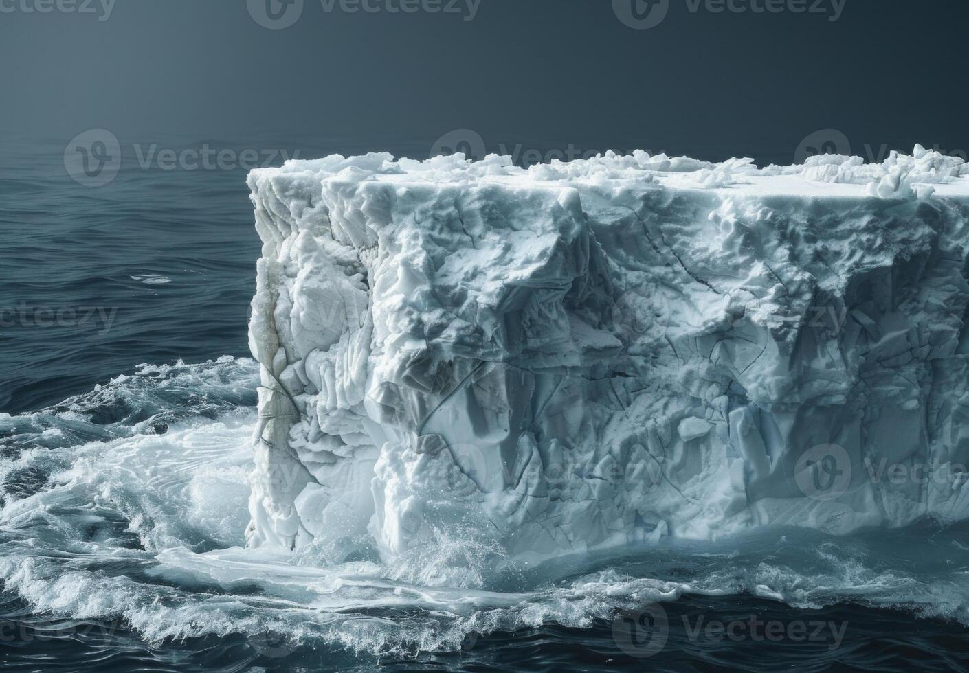 Iceberg floating in the ocean with dark clouds photo