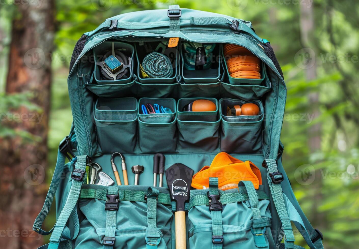 A backpack with tools and other items in it photo