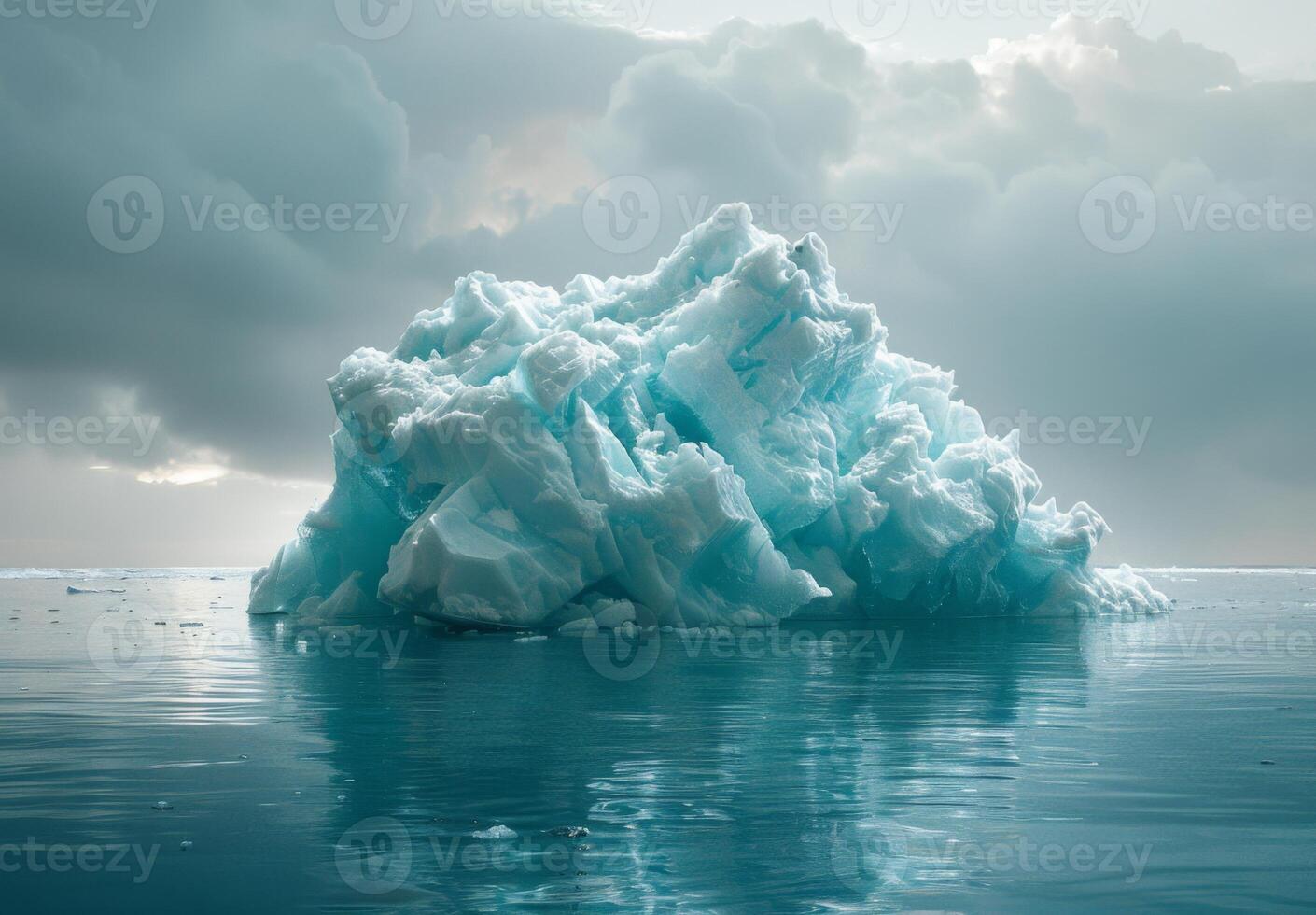 Iceberg floating in the ocean with clouds in the background photo