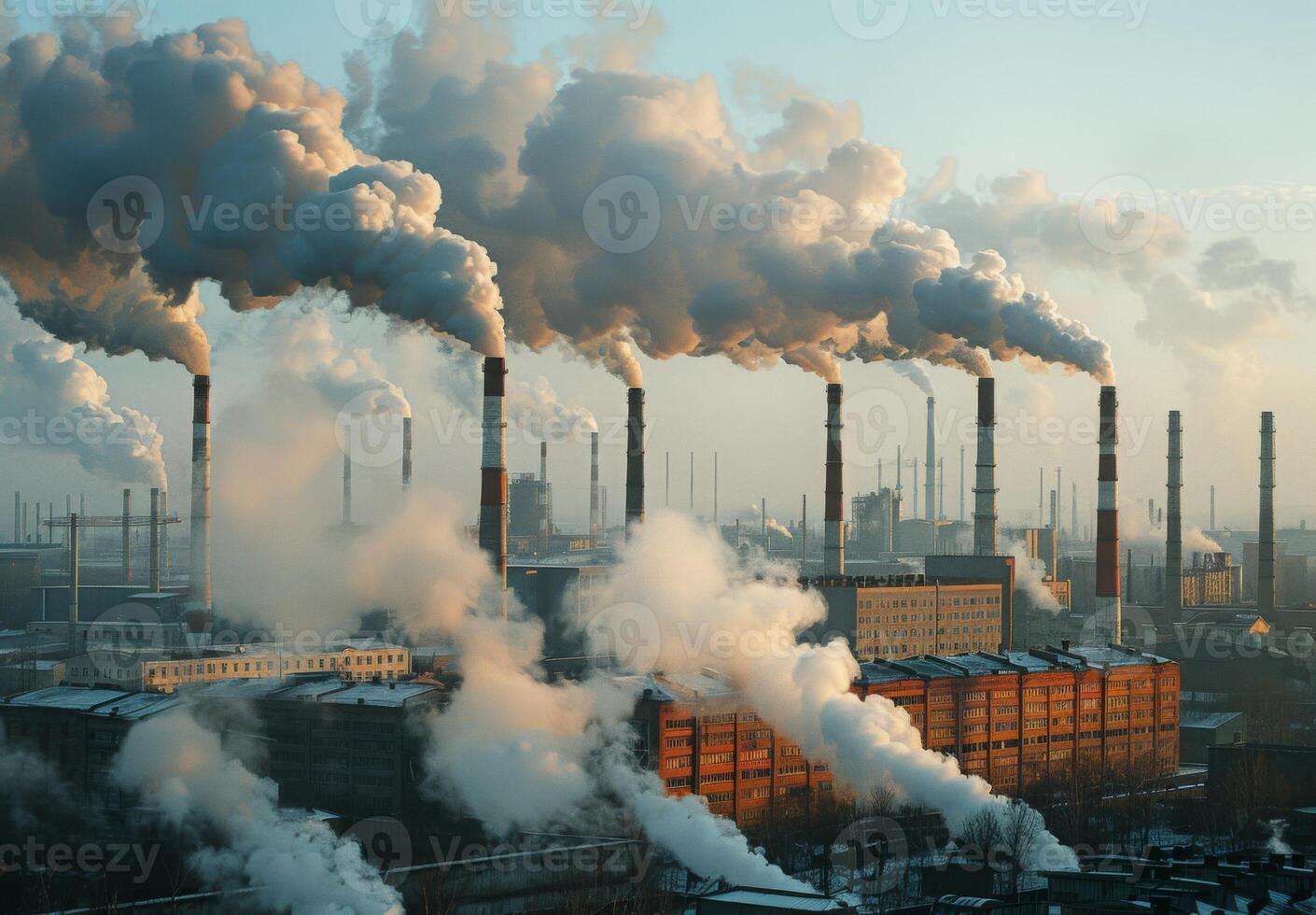 A factory with many smoke stacks photo