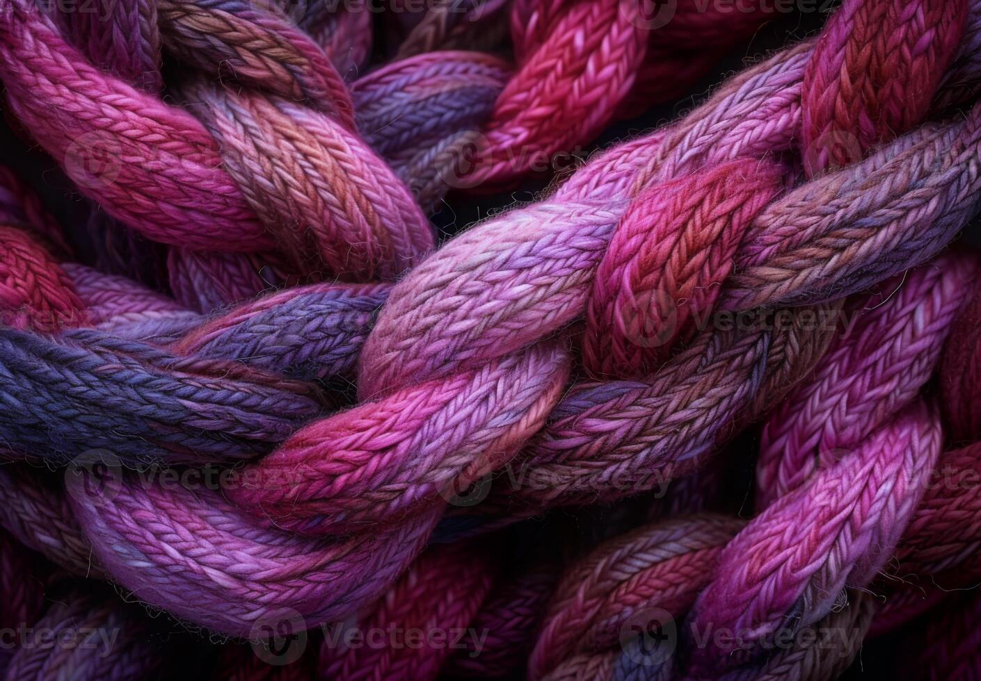 A close up of a yarn with red, purple and blue colors photo
