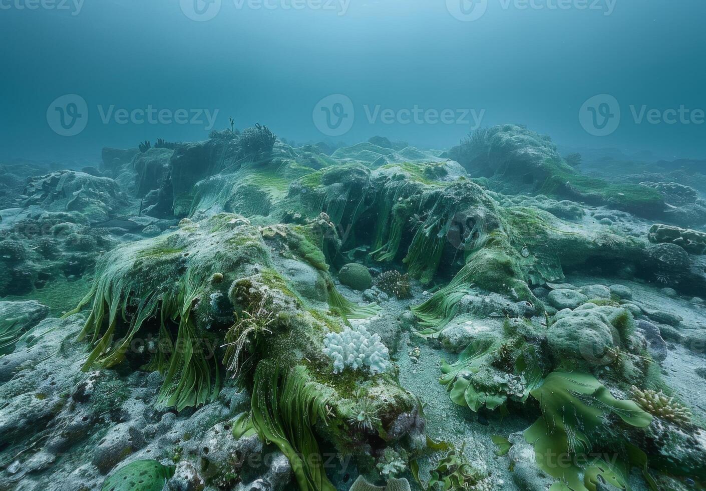 A reef with algae and rocks photo
