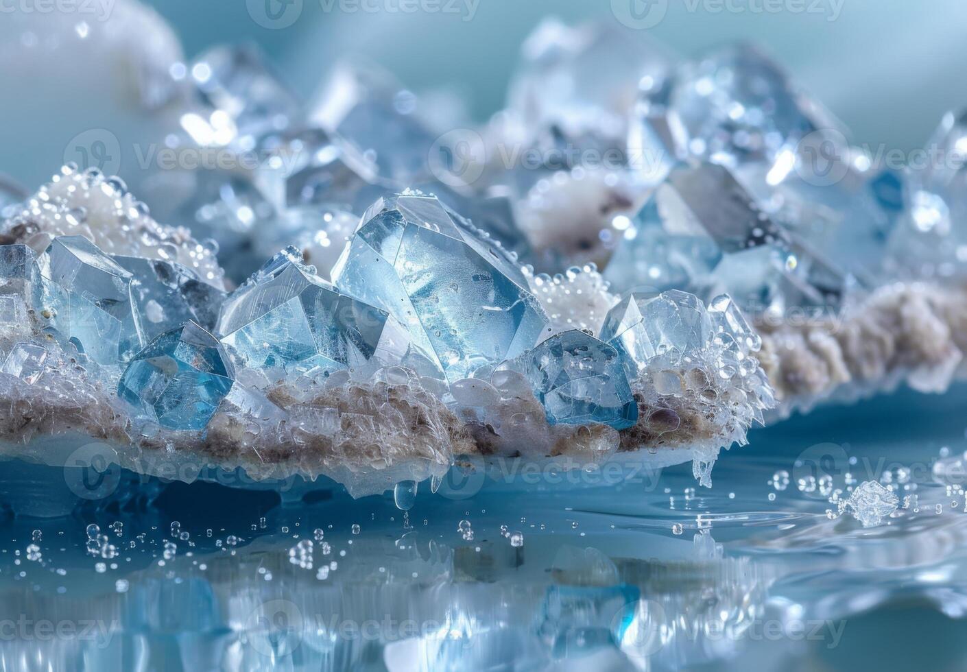 Blue crystals on a rock with water photo