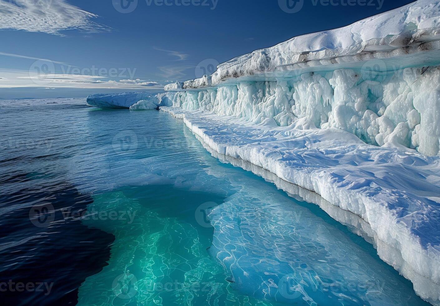 Icebergs in the ocean near the shore photo