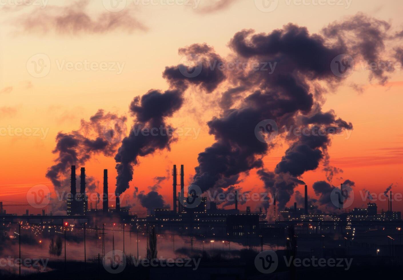 A factory with smoke coming out of the chimneys photo