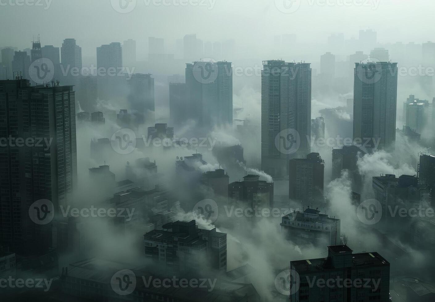 Foggy city skyline in china photo