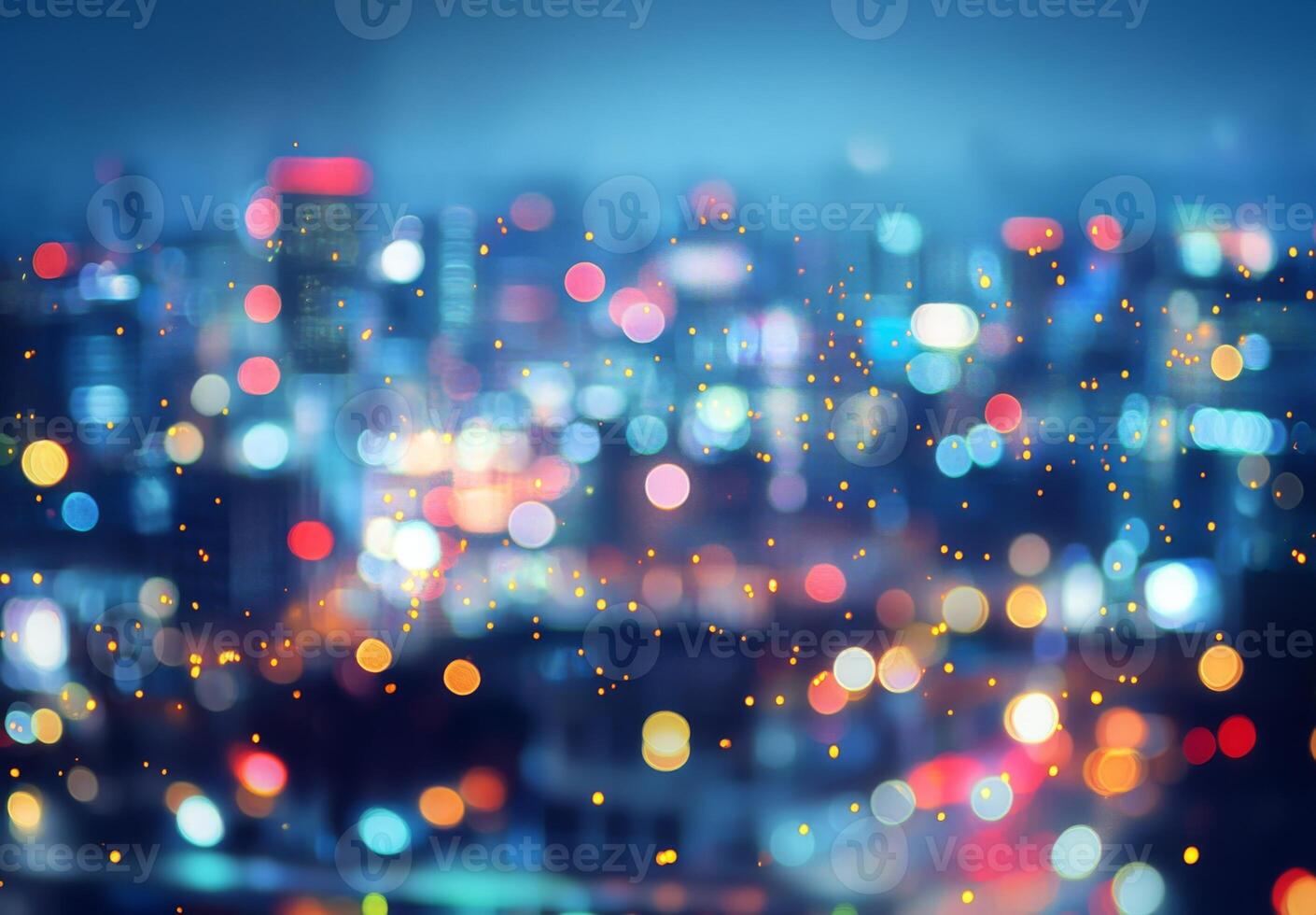 Abstract blurred cityscape with lights and bokeh effect photo