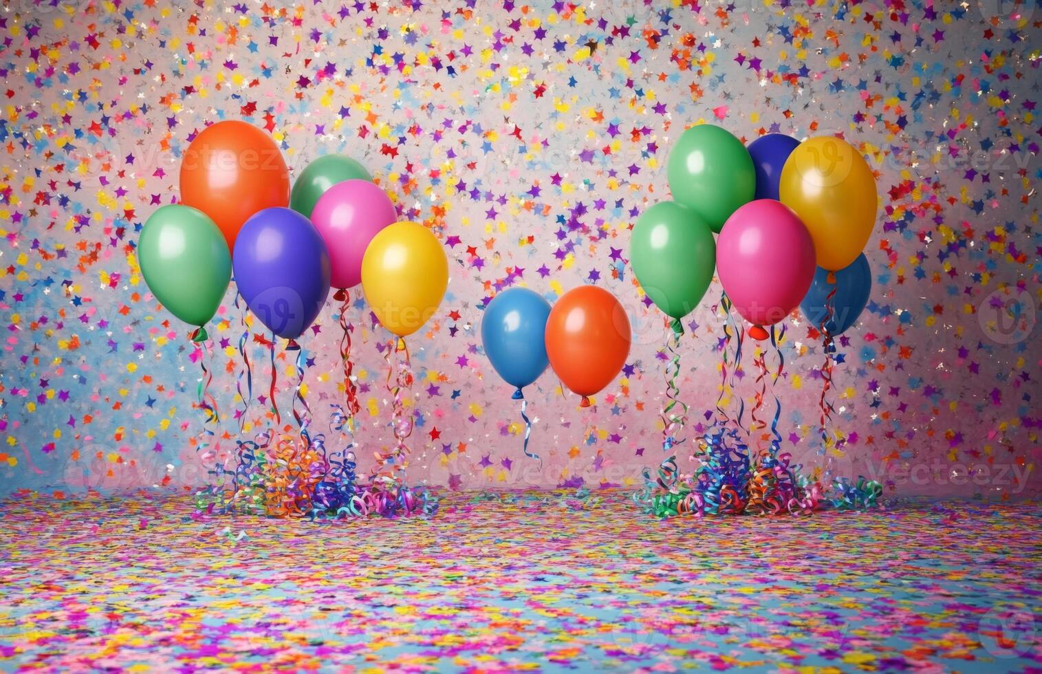 Colorful confetti balloons and confetti on a background photo