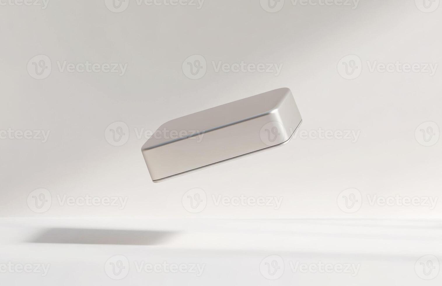 A simple, rectangular cosmetic jar hovering slightly above the surface, with subtle lighting and smooth edges, isolated on a white background photo