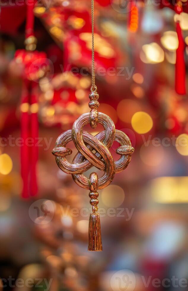 A chinese ornament hanging from a string photo