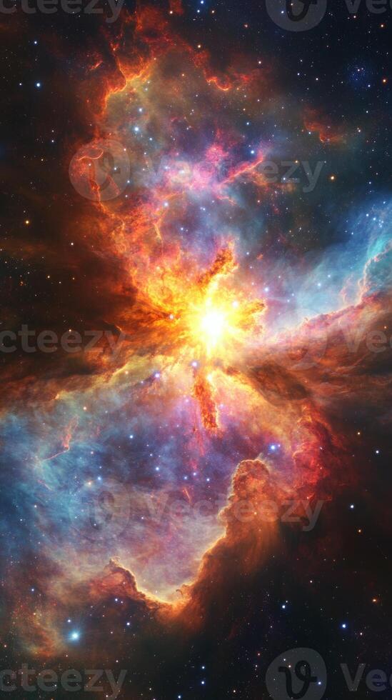 A galactic rift showing a supernova explosion, with vibrant space clouds swirling around photo
