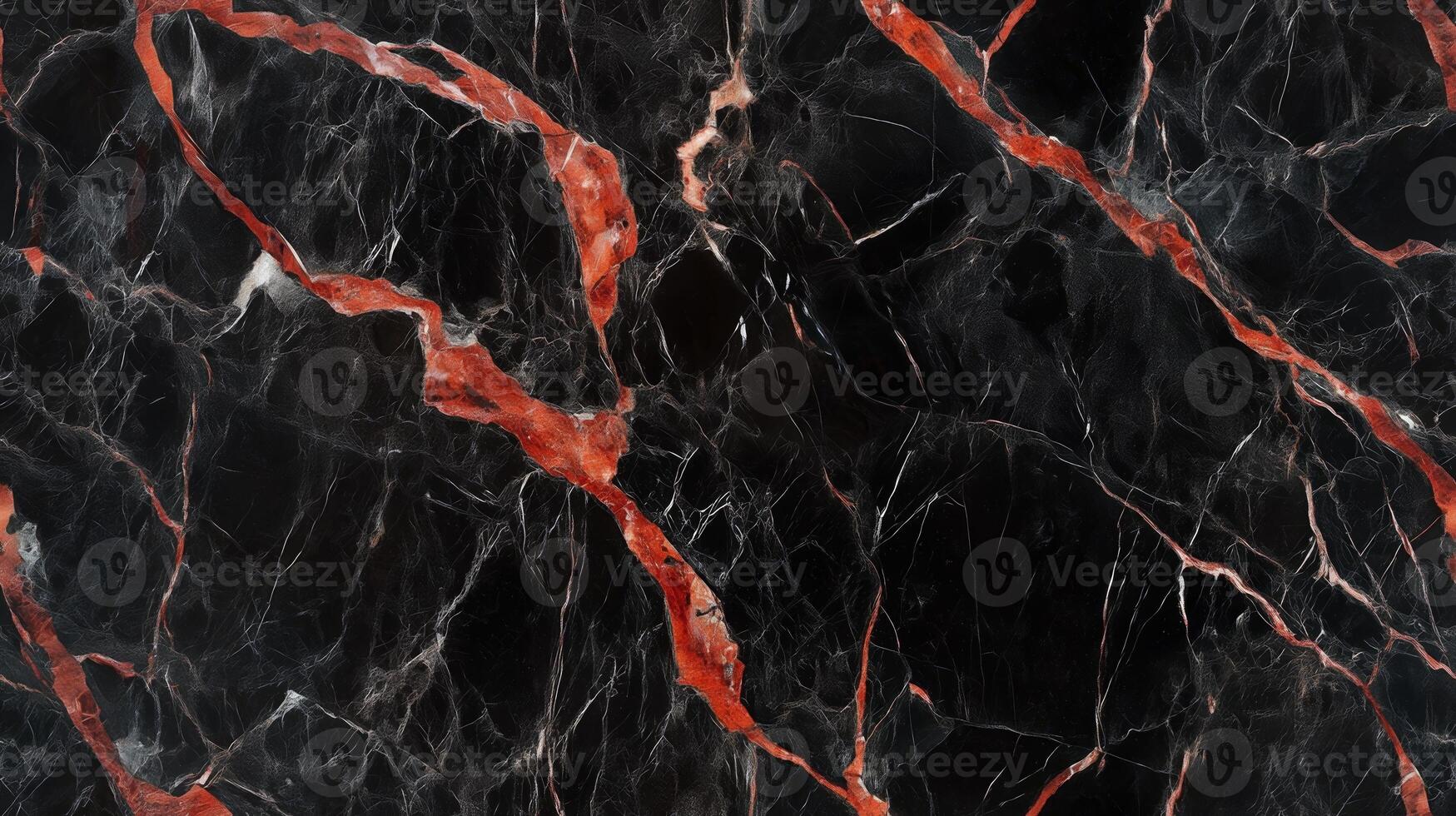 Close-up of black marble with bold red veins, creating a dramatic and striking design photo