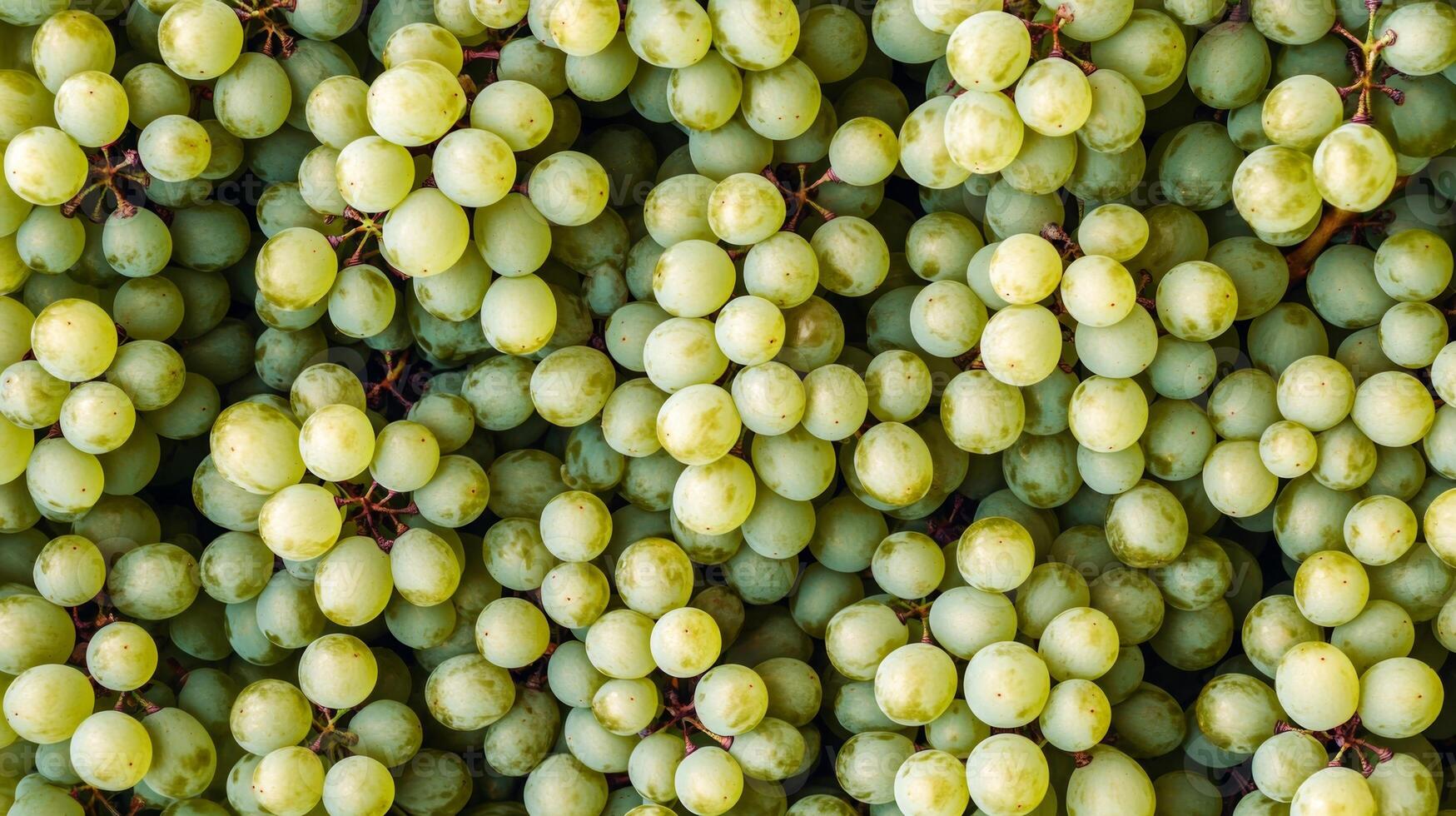 Top view of rows of green grapes, the clustered arrangement forming a repeating textured pattern photo
