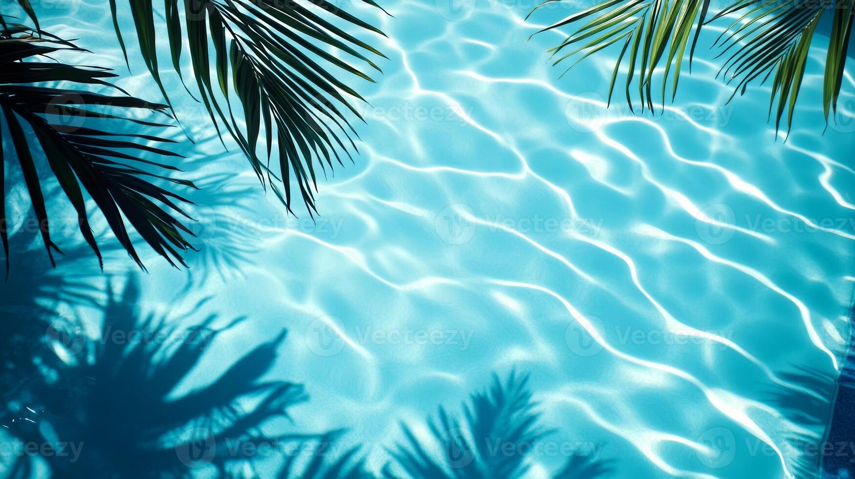 A tropical setting with aqua waves and lush leaf shadows softly playing on a bright blue pool texture photo