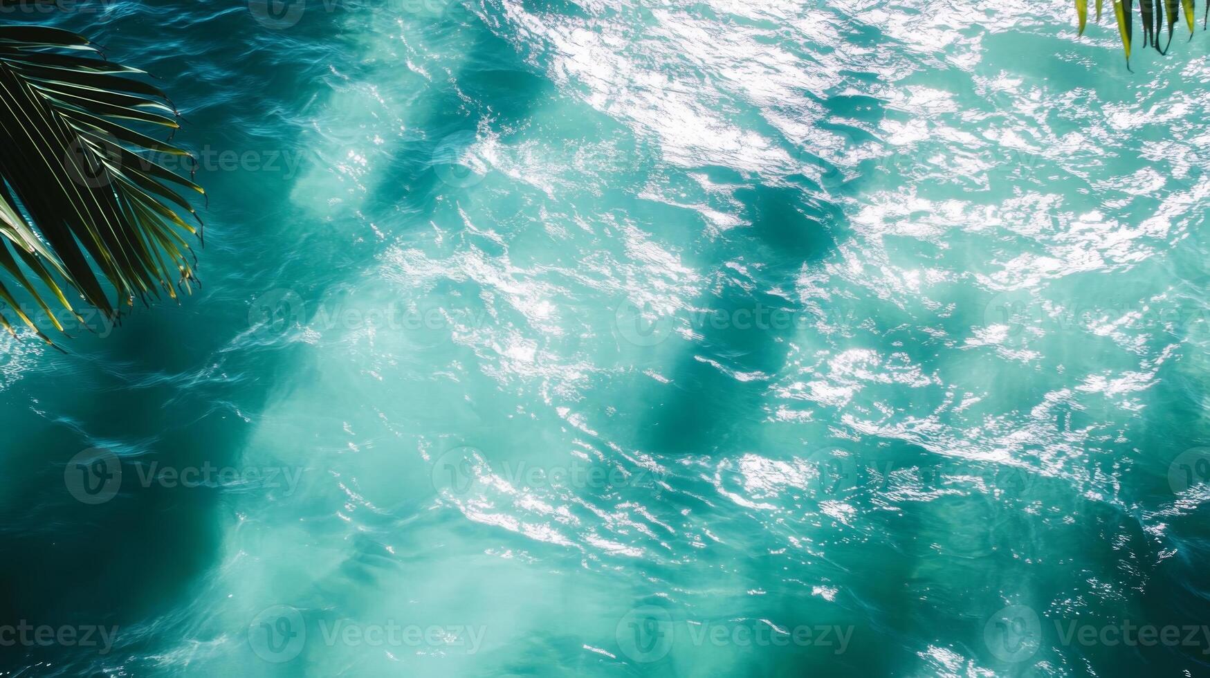 Tropical leaf shadows subtly moving over vibrant aqua waves, the texture of the water highlighted in the sunlight photo