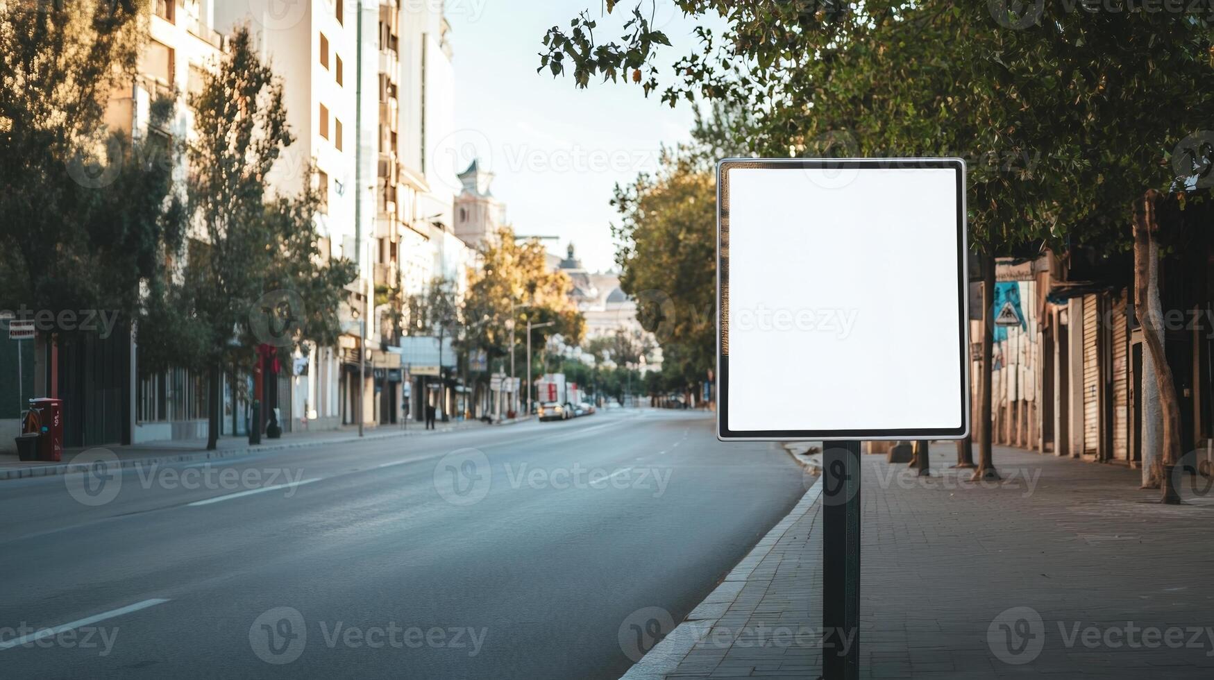 Simple road sign with a clean white background, no text, located on a city street for easy customization photo