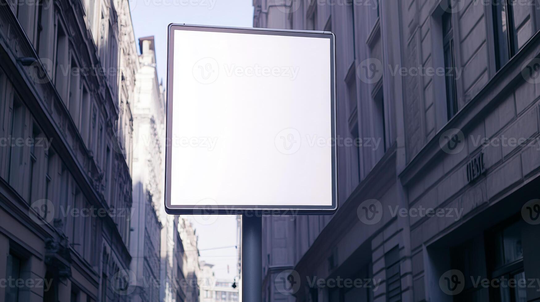 Simple road sign with a clean white background, no text, located on a city street for easy customization photo