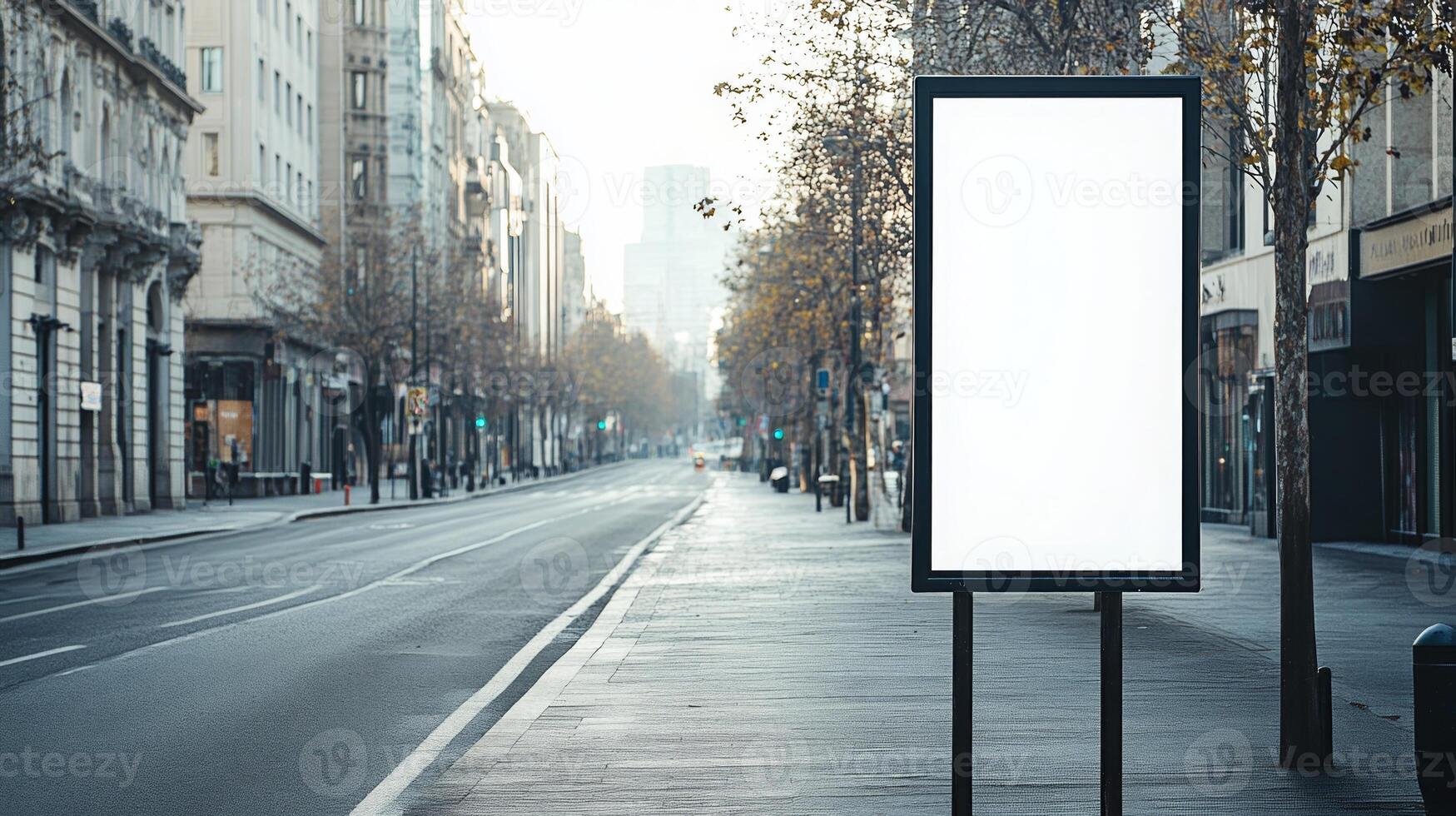 Simple road sign with a clean white background, no text, located on a city street for easy customization photo