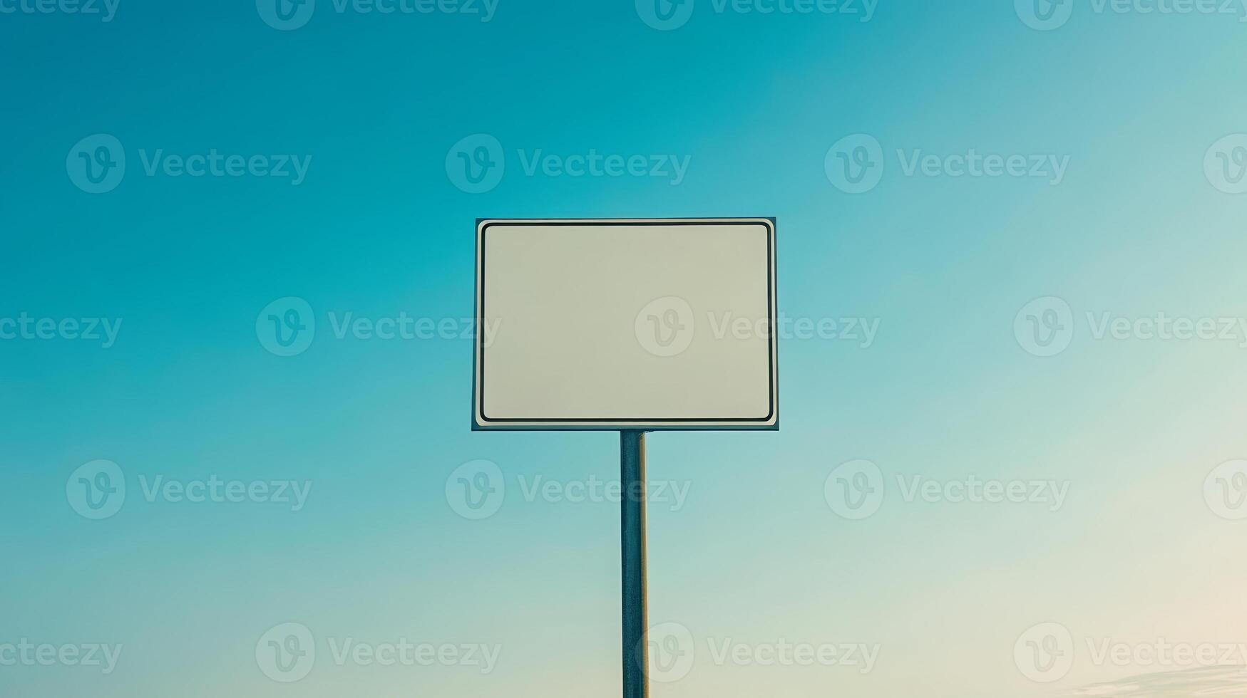 A plain rectangular road sign positioned on a mountain road, no text, with space for mockup or custom content photo