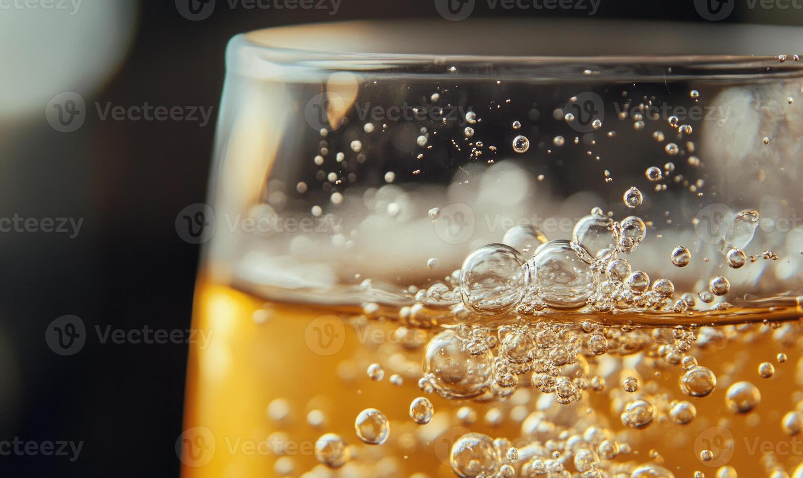 Tablet fizzing in water, bubbles ascending, close-up shot photo