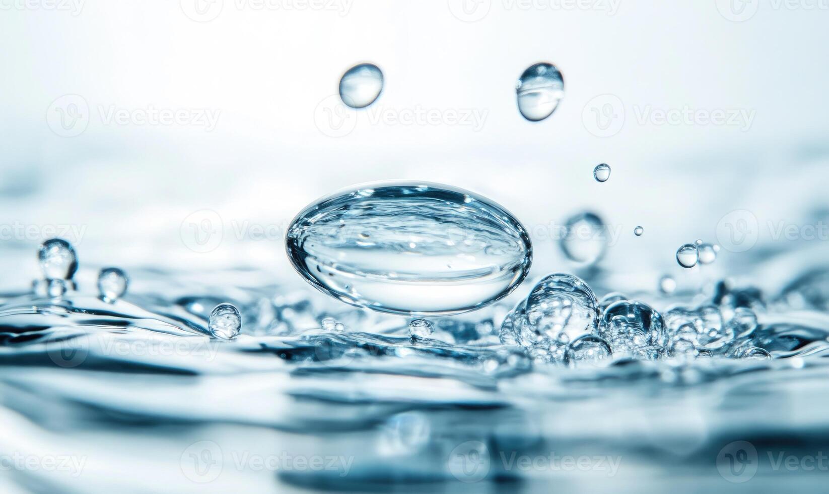 Close-up view of a dissolving pill, effervescence, clear water photo