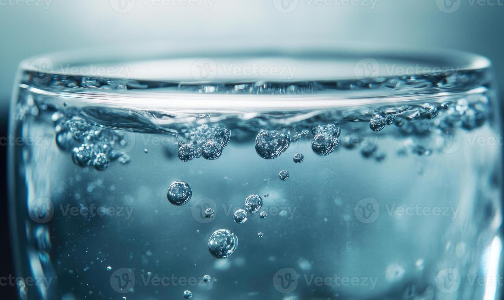 Close-up view of a dissolving pill, effervescence, clear water photo