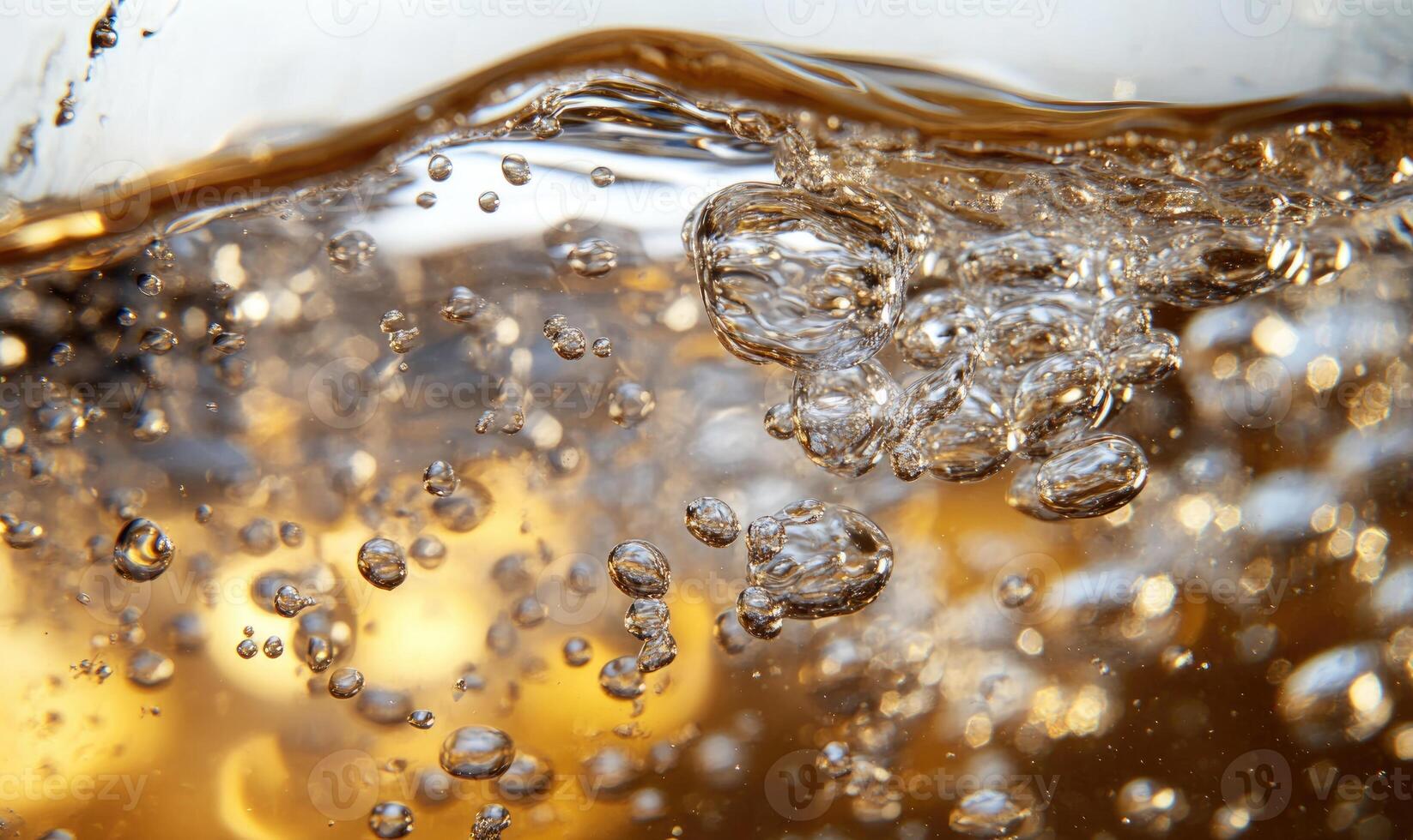 Dissolving tablet releasing tiny bubbles in water, close-up shot photo