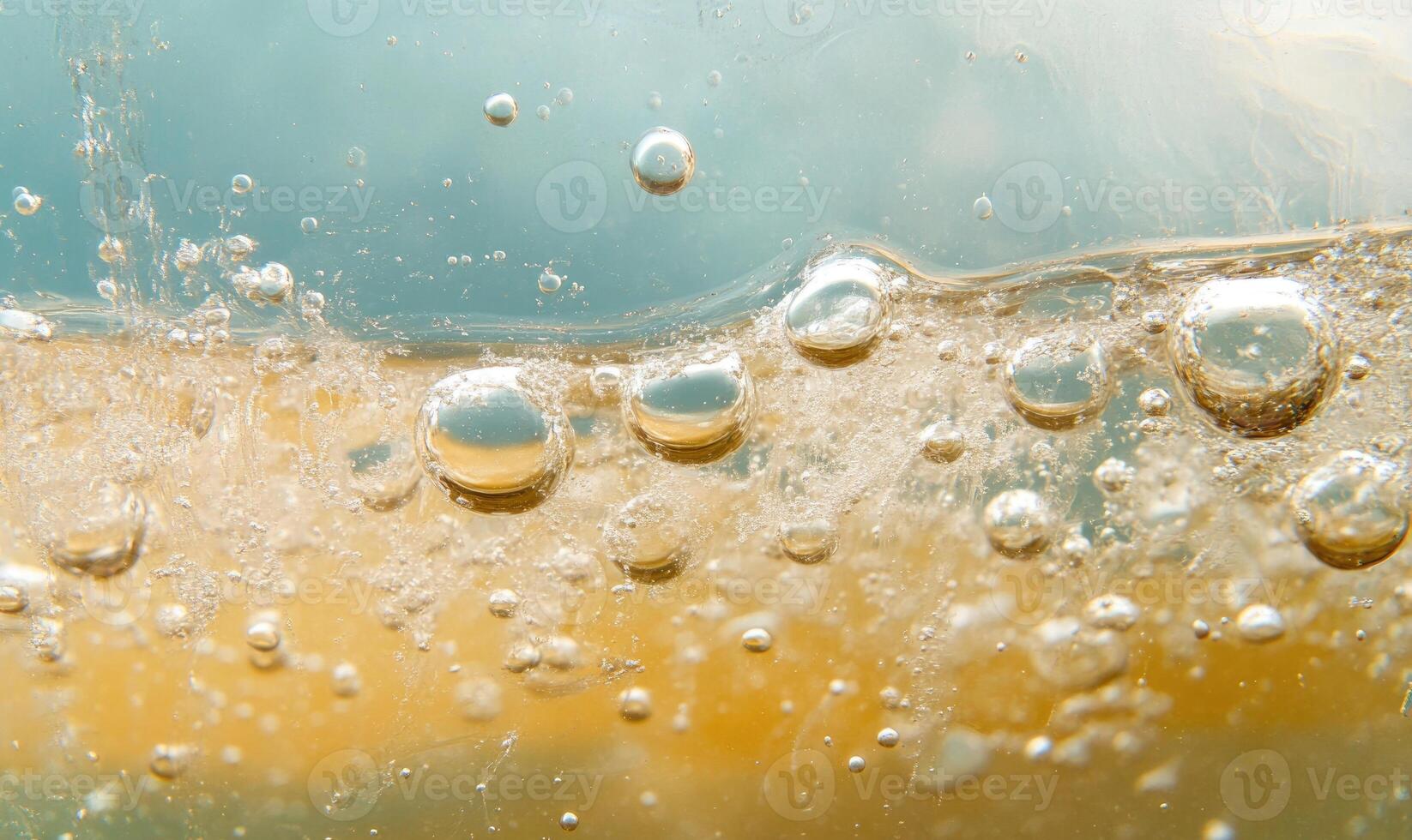 Dissolving tablet releasing tiny bubbles in water, close-up shot photo