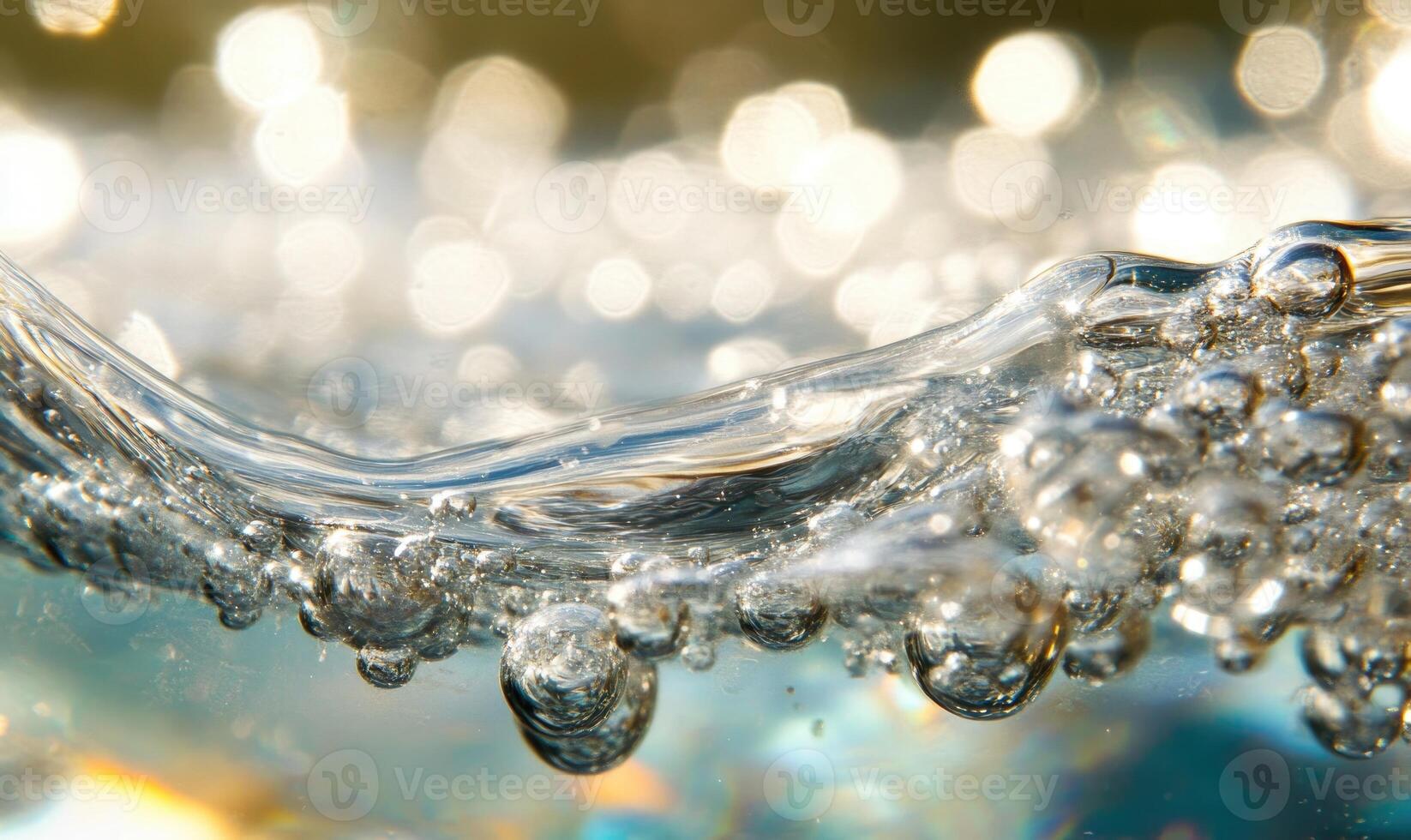 Dissolving tablet releasing tiny bubbles in water, close-up shot photo