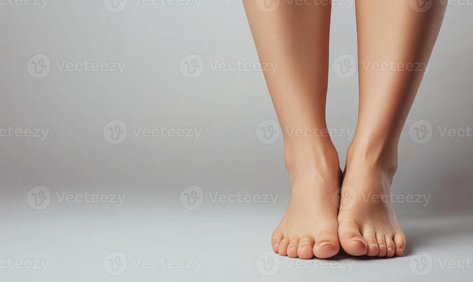 Feet close-up, neutral white background, soft shadows, beauty and health care photo