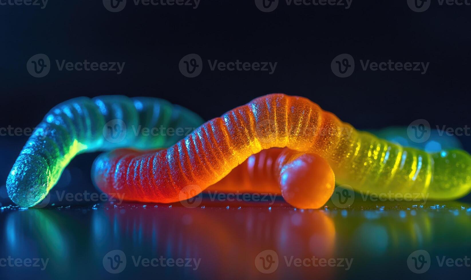 Close-up of gummy worms in glowing Halloween shades photo