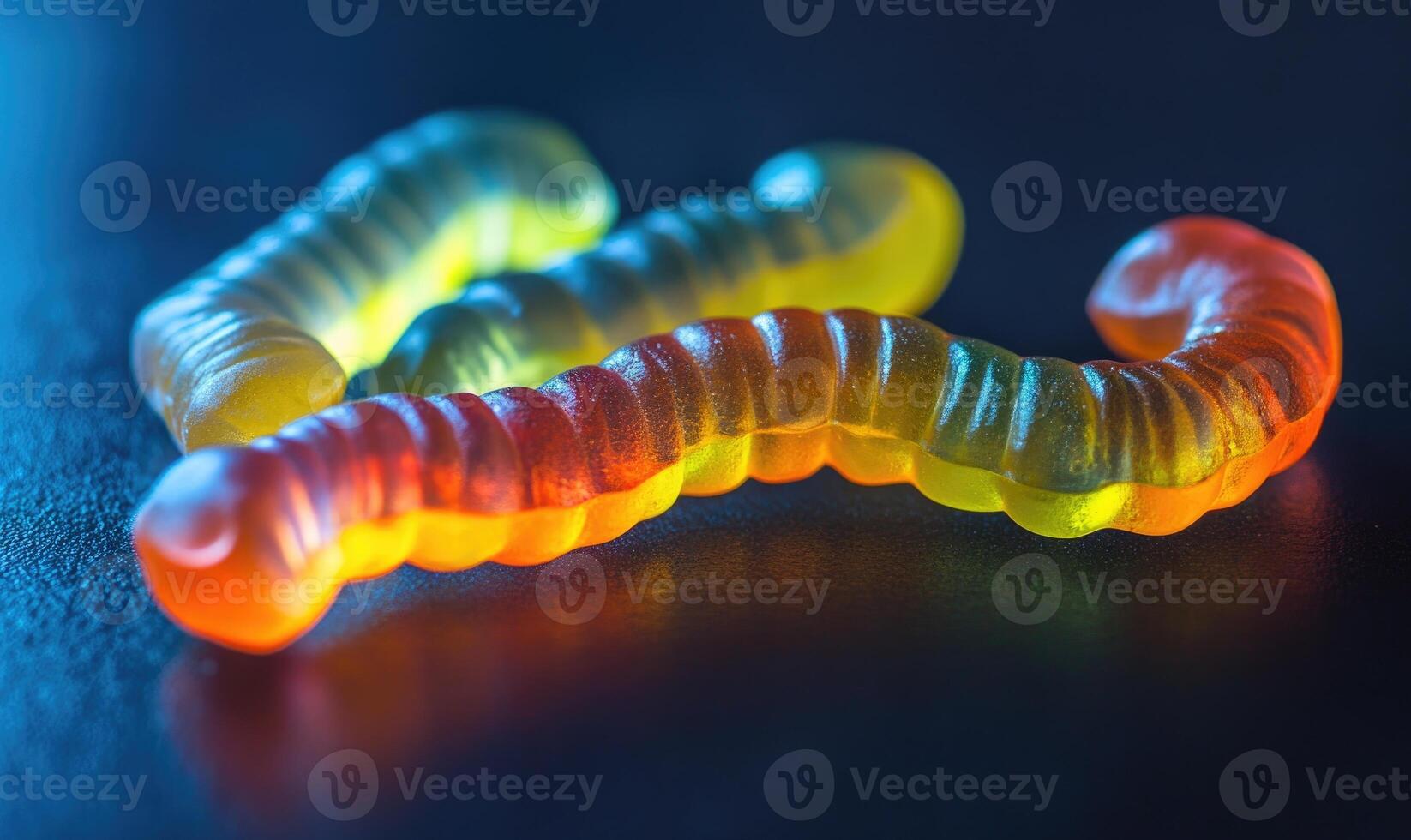 Close-up of gummy worms in glowing Halloween shades photo