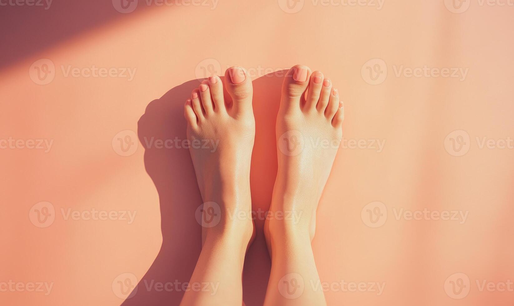 Close-up of feet, soft white backdrop, natural lighting photo