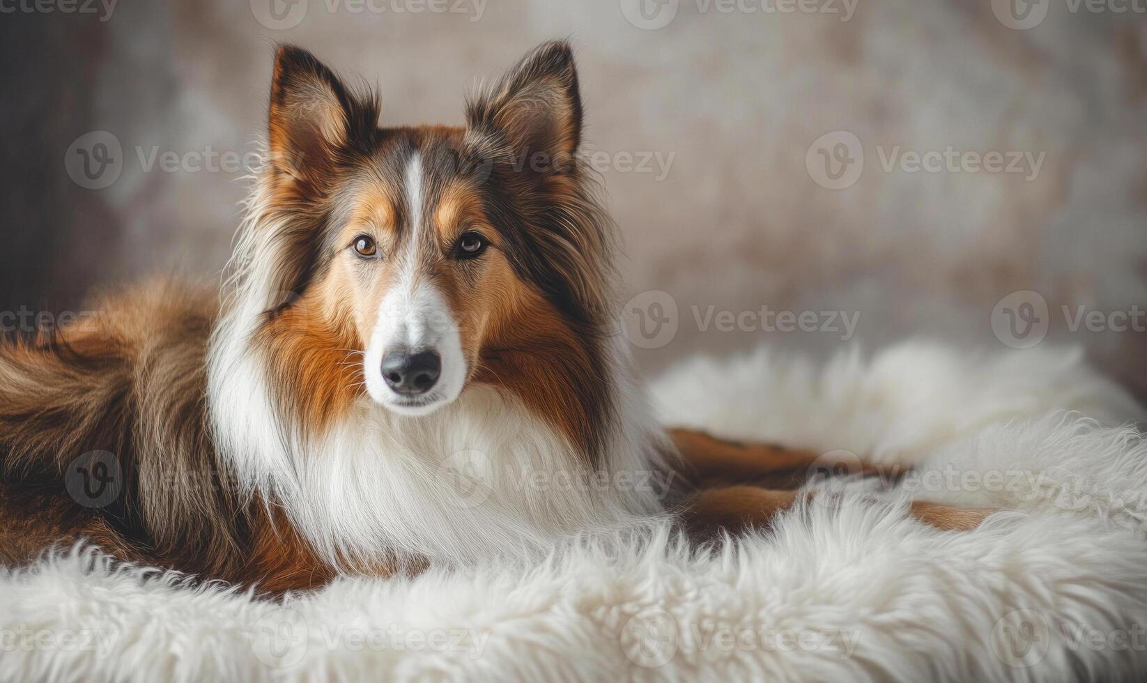 A Scottish Collie posing in a studio with soft, diffused light photo