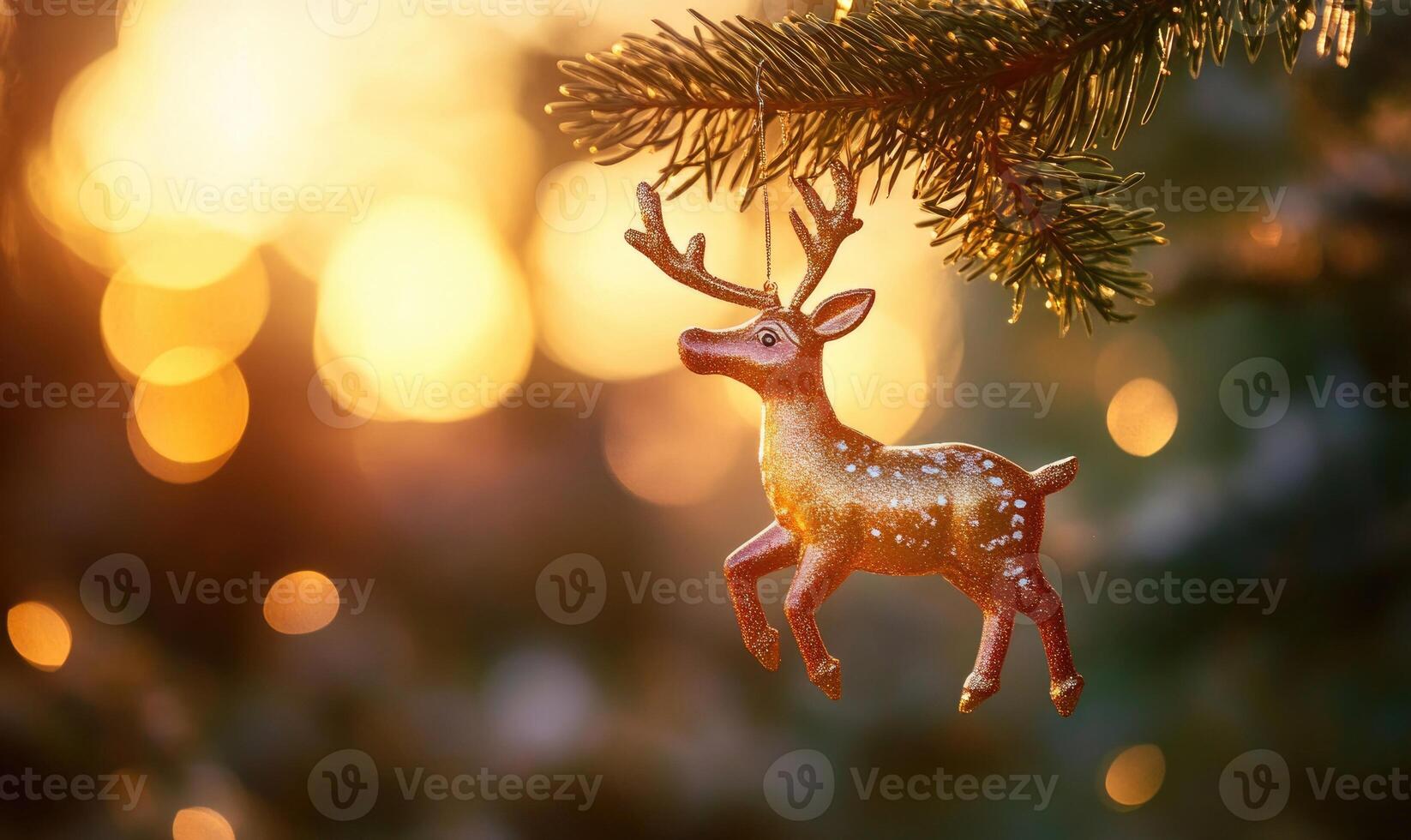 A deer ornament hanging from a tree branch photo