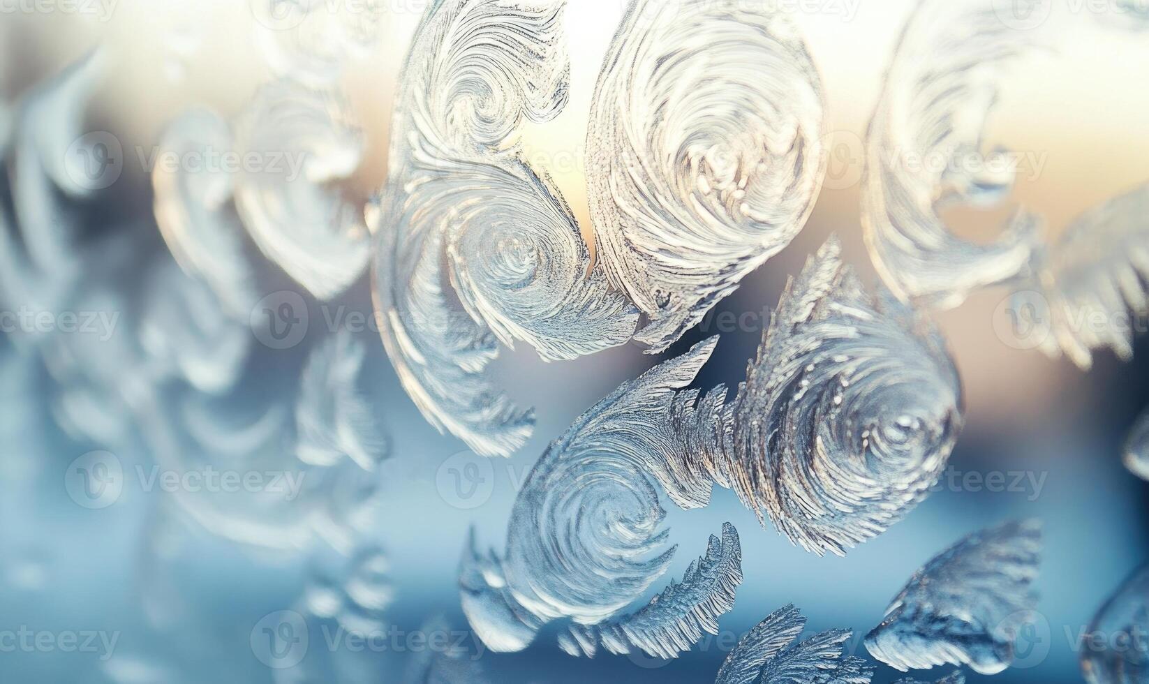 A frosty window with a pattern of swirls and leaves photo