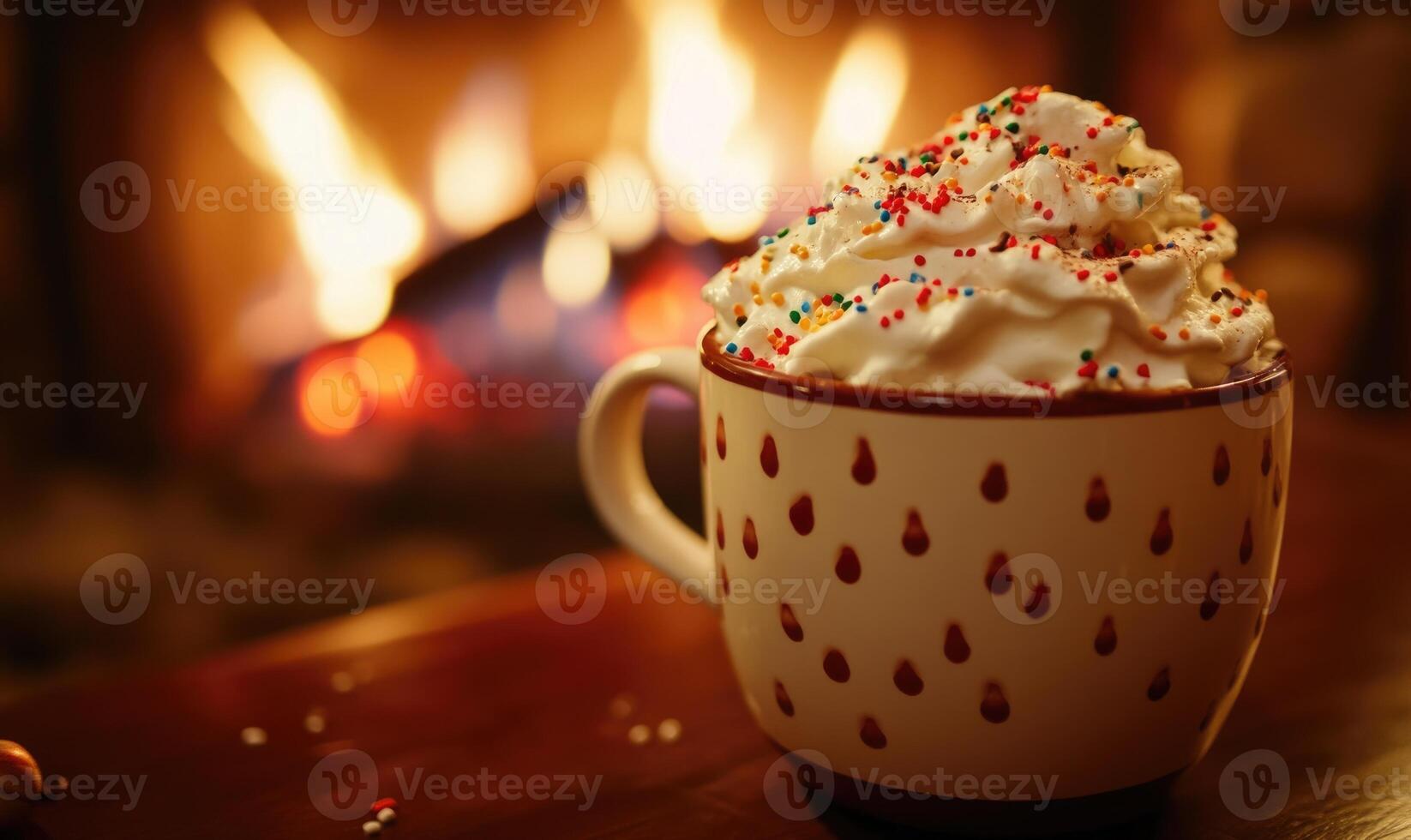 A cup of hot chocolate with whipped cream and sprinkles on top photo