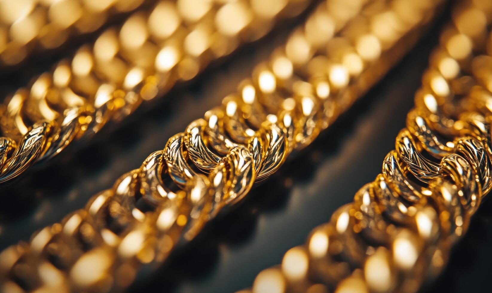 A row of gold chains with a black background photo