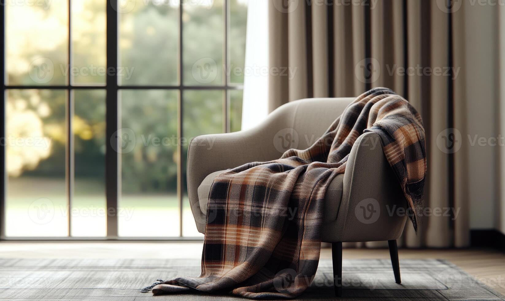 The chair is positioned in front of the window photo