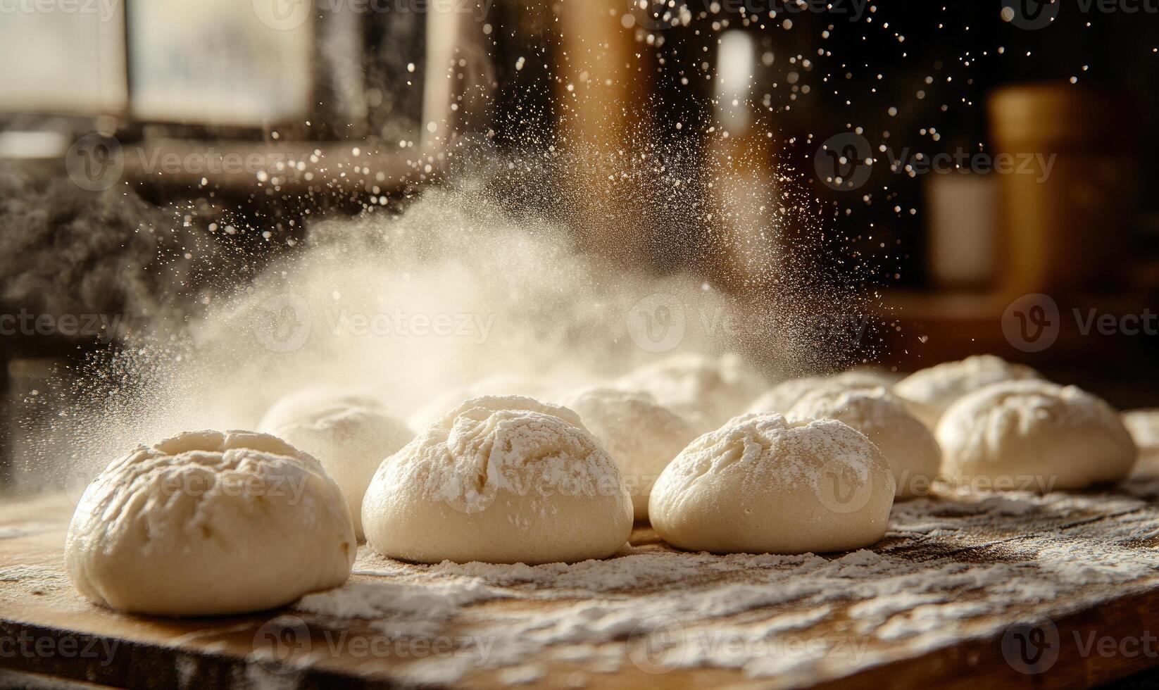 A few doughnuts with powdered sugar on top photo