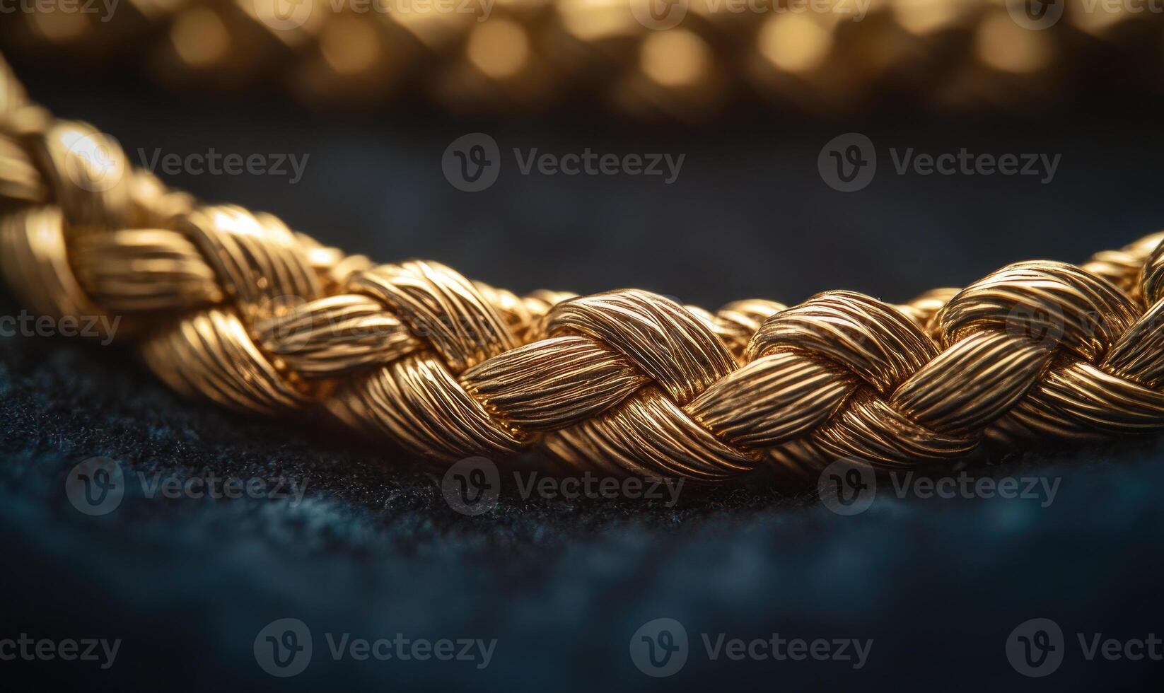 A gold braid necklace is shown in a close up photo