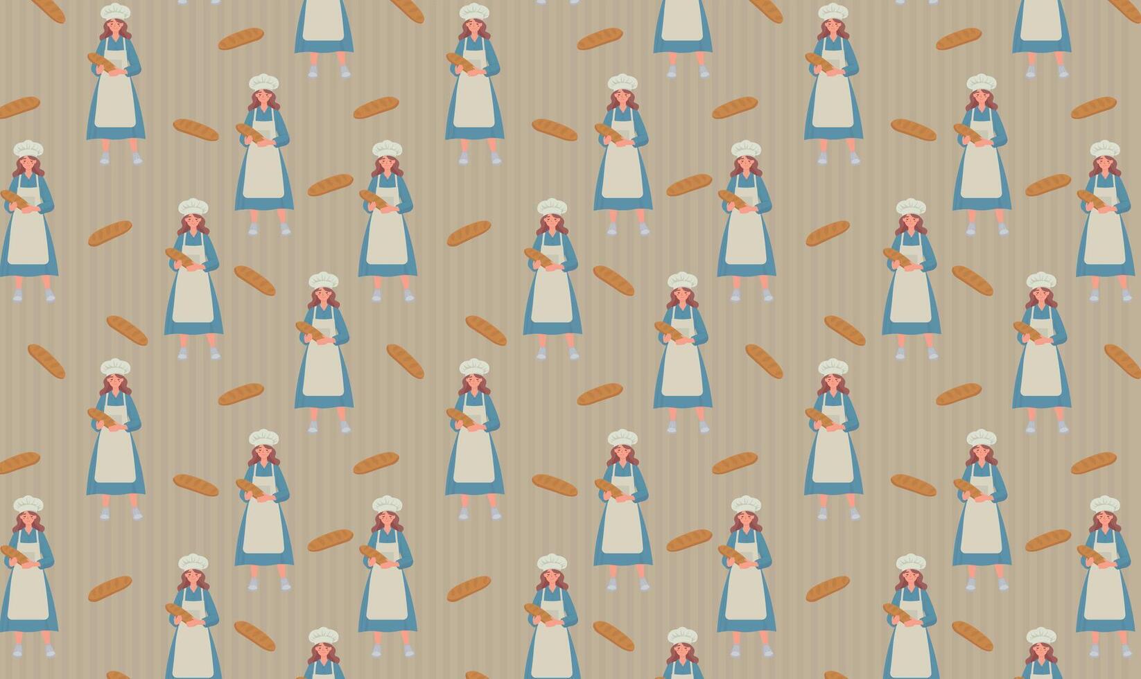 baker with chef hat and bread in hand pattern vector