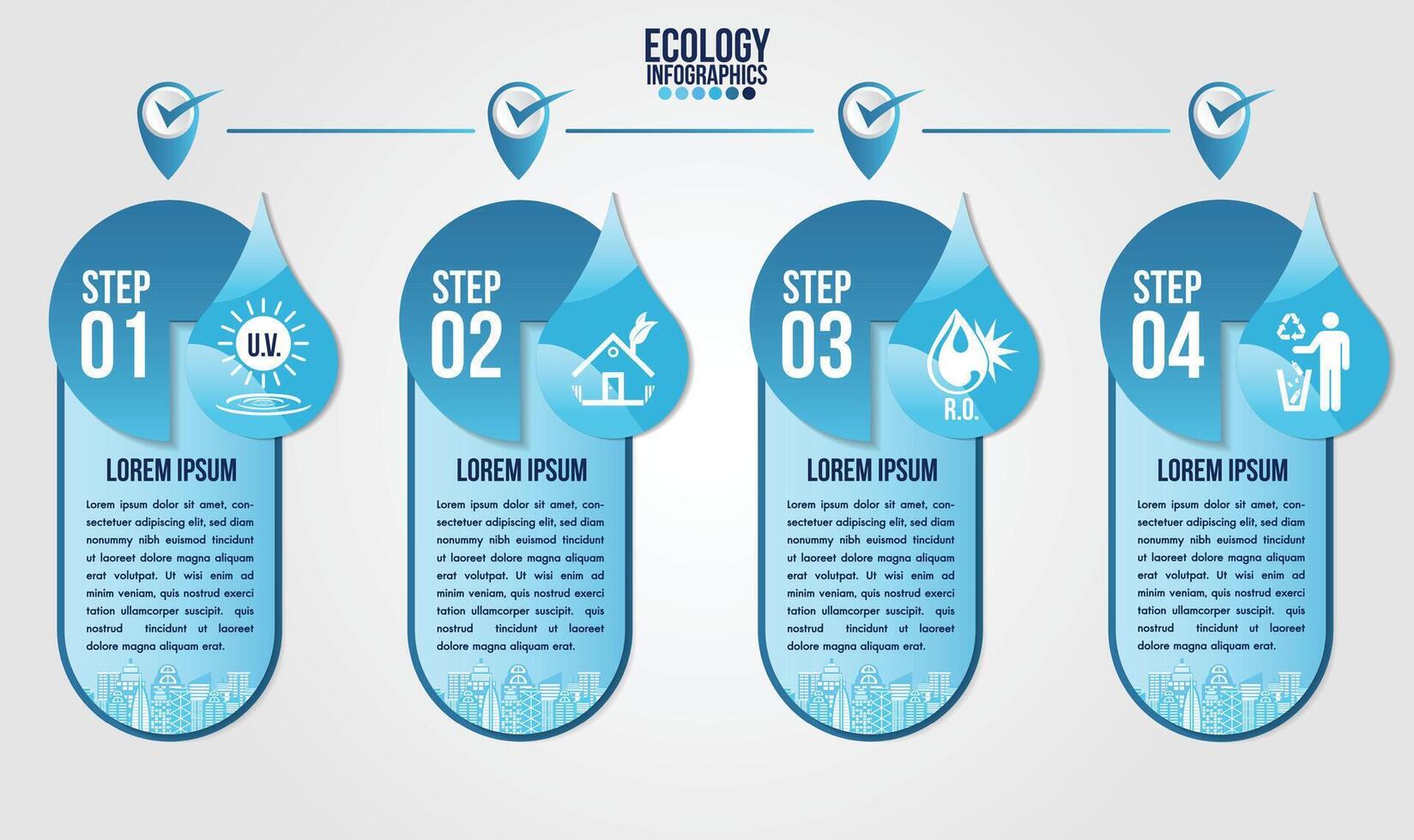 Infographic eco water blue design elements process 4 steps vector