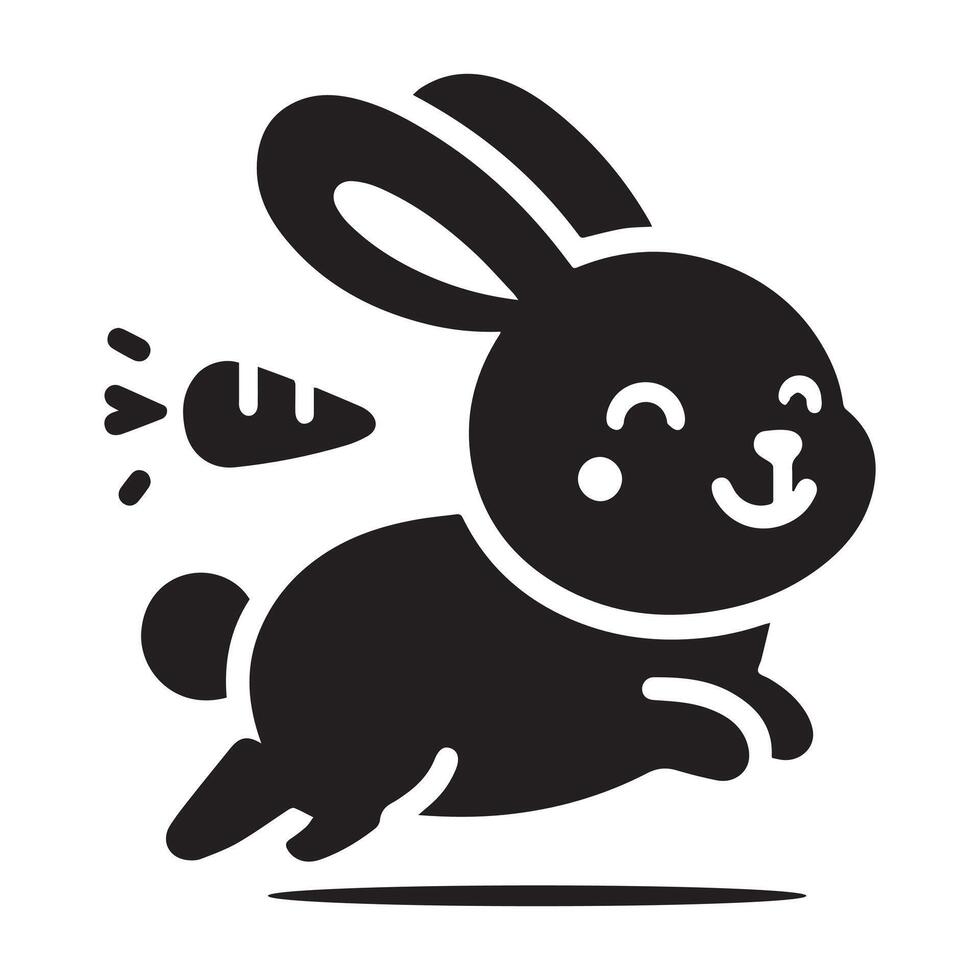 Black silhouette Sweet Cartoon Rabbit with Butterfly and Carrot Graphic vector
