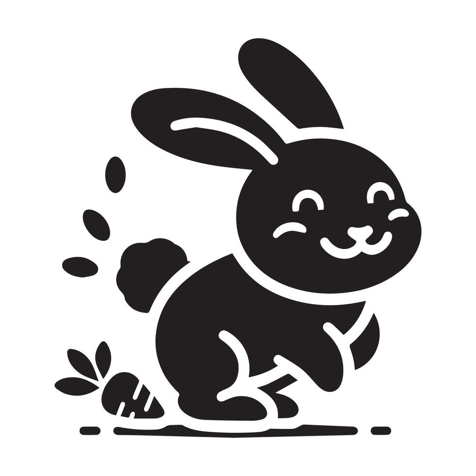 Black silhouette Cute rabbit run chasing carrot cartoon Whimsical Bunny Chasing Butterfly Kids Design vector